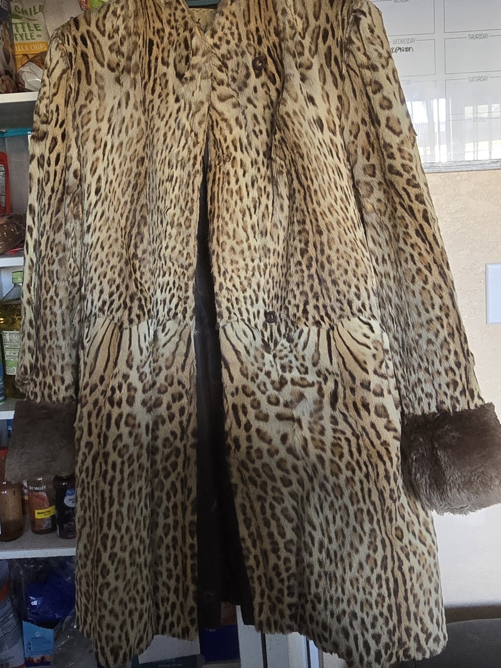 Vintage Leopard-Print Faux Fur Pea Coat in Tan and Brown